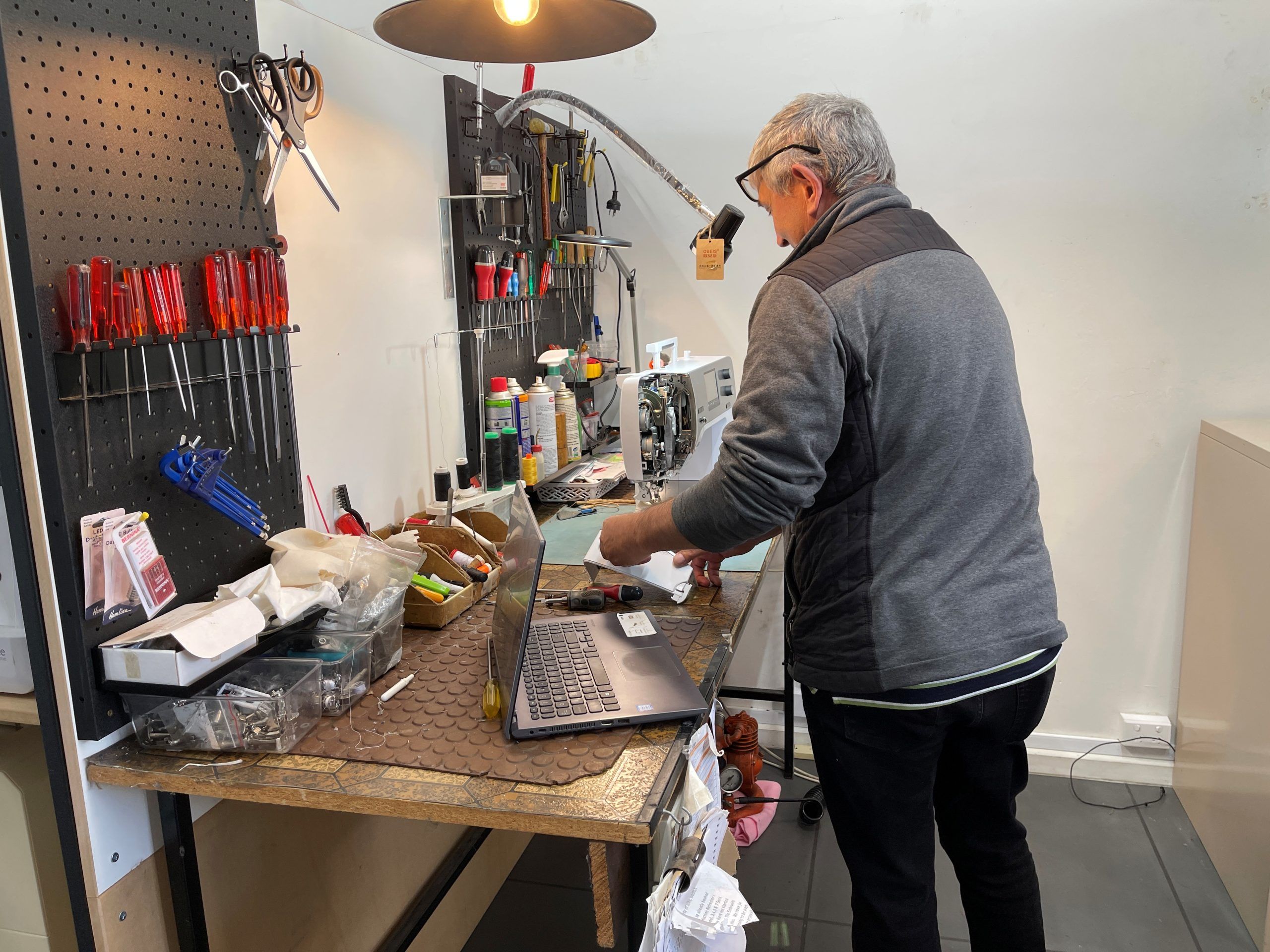 Technician pretending to work.